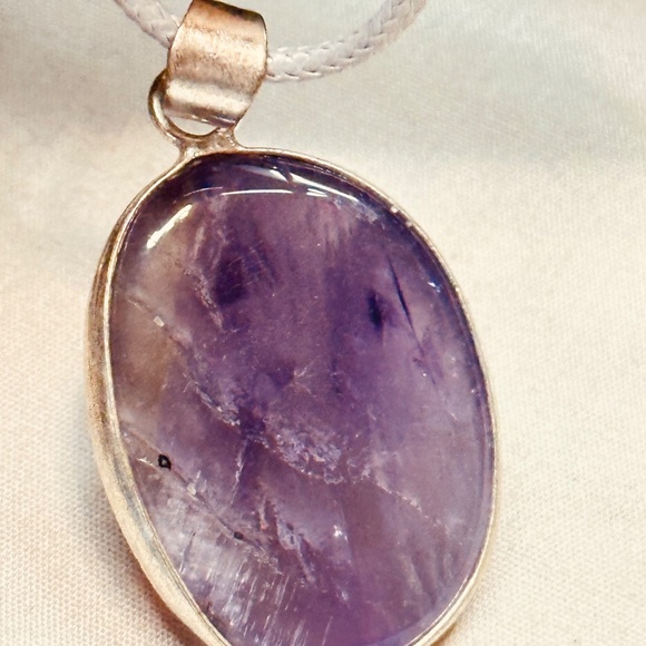 925 Sterling Silver Plated & Amethyst Stone/Crystal Oval Pendant EUC - Picture 8 of 11